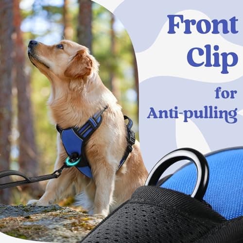 rabbitgoo Dog Harnesses for Large Dogs, No Pull Pet Harness with 3 Buckles, Adjustable Soft Padded Vest with Instant Control Handle, Easy Walking Reflective Pet Vest, Blue, L — view 6