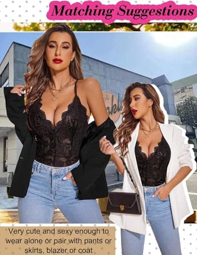 Avidlove Women One Piece Lingerie Deep V Teddy Sexy Lace Bodysuit Snap Crotch Babydoll(Double Layers - Black,XXL) — view 3