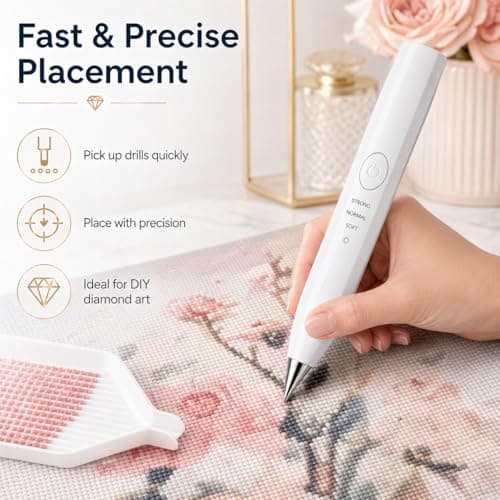 TUCEVSX Electric Diamond Painting Pen Kit, Cordless USB-C Rechargeable Diamond Art Tool with Vacuum Pickup, No Wax, 3 Suction Levels, Interchangeable Tips, Low Noise for DIY Craft Lovers.(White) — view 4