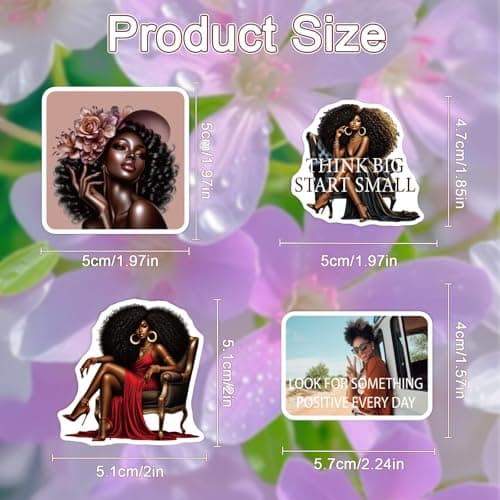 Vemfare Black Women Stickers for Women - 50 Pcs Black Girl Water Bottle Stickers for Vision Board, Inspirational Waterproof Scrapbook Decals, Motivational Vinyl Sticker for Laptop Journaling — view 2