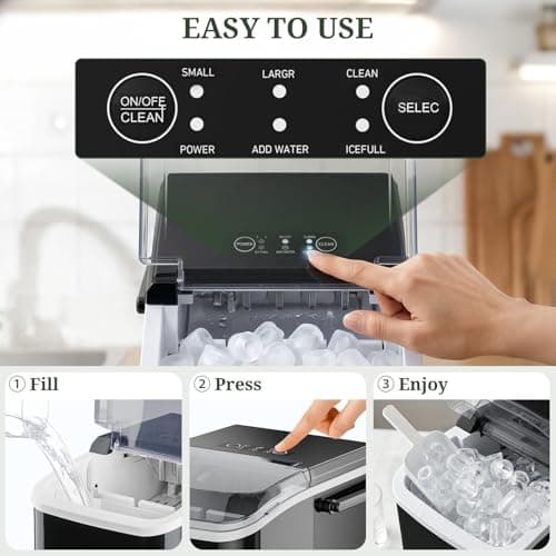 Ice Maker, Portable Ice Makers Countertop with Handle, Basket & Scoop, 26Lbs/24Hrs, 9 Bullet Ice Cubes in 6 Mins, 2 Ice Sizes, Self-Cleaning, Quiet Compact Ice Machine for Home Kitchen Party, Black — view 5