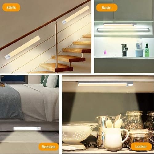 Rihvy Under Cabinet Lights 8 Inch 3-Pack, Rechargeable Battery Operated Motion Sensor Light Indoor, Dimmable Closet Lights, Wireless Under Counter Lights for Kitchen, Stairs — view 6