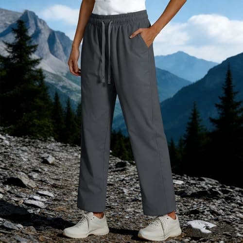 High Waist Straight Leg Sweatpants for Women Elastic Waist Casual Loose Trousers Spring Summer Lightweight Comfy Bottoms 2026 Dark Gray — view 5