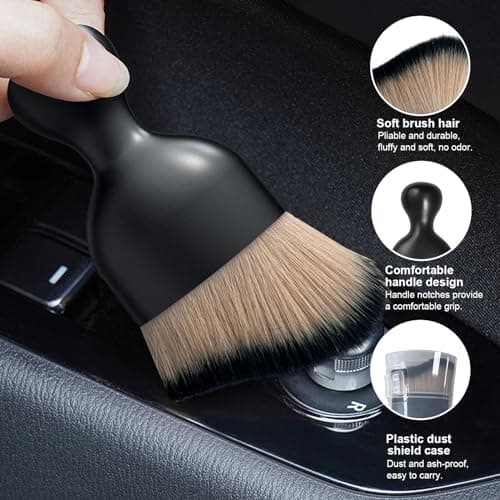Ziciner Car Detailing Brush, Curved Soft Bristles Auto Removal Dust Collectors, Universal Vehicle Dashboard, Air Conditioner Vents etc Interior Cleaning Tool Accessory (Brown/Black) — view 2