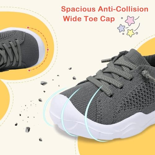 LeIsfIt Toddler Barefoot Shoes Girls Boys Lightweight Sneakers Kids Tennis Shoes Slip on Shoes Dark Grey Size 6 — view 5