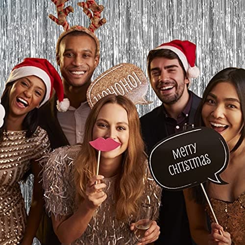 2 Pack Foil Curtain Backdrop Silver Metallic Tinsel Foil Fringe Curtains Photo Booth Props for Birthday Wedding Engagement Baby Shower Bachelorette Christmas Holiday Celebration Party Decorations — view 3