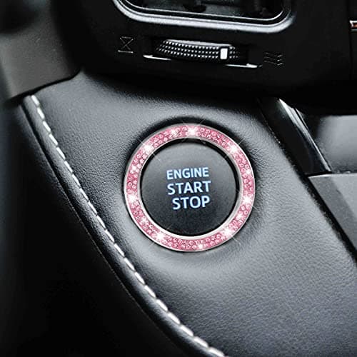 Car Bling Crystal Rhinestone Engine Start Ring Decals, 2 Pack Car Push Start Button Cover/Sticker, Key Ignition Knob Bling Ring, Sparkling Car Interior Accessories for Women (Pink) — view 6