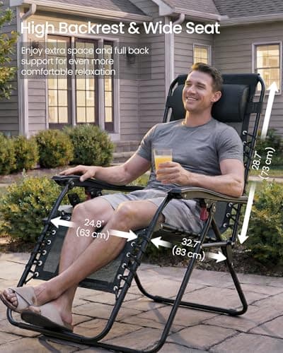 SONGMICS Set of 2 Zero Gravity Chairs, Folding Sun Loungers with Tray, Adjustable Headrest, for Patio, Garden, Max. Load 110 kg Each, Black UGLB032BZ02 — view 4