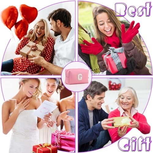 Hbhhpov Small Personalized Initial Letter Makeup Bag,Cute Waterproof PU Leather Chenille Letter Cosmetic Bag Travel Makeup Bag,Preppy Makeup Pouch Toiletry Zipper Pouch Organizer for Women and Girls — view 5