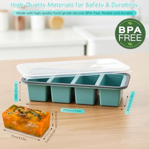 2 Pack Silicone Soup Freezer Containers with Lids, Soup Freezer Mold, Ice Trays for Freezer, Ice Cube Tray for Storing 250mL/125mL Broth, Soup, Leftovers, Sauce, Makes 8 1-Cup Portions Cubes