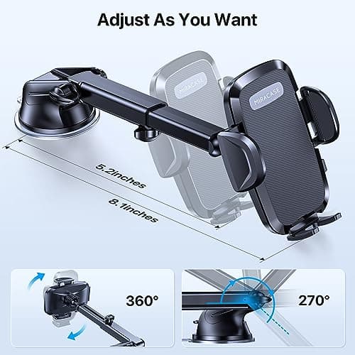 Miracase Car Phone Mount, [Upgraded Strong Military Grade Suction Cup] Long Arm Phone Holder for Car Dashboard Windshield Vent, Hands Free Cell Phone Holder Compatible with All Mobile Phones — view 5