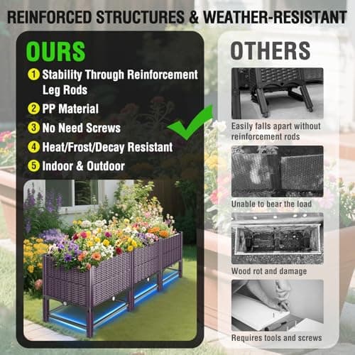 Klippehop Raised Garden Bed with Reinforcement Rods, Elevated Planter Boxes for Outdoor Plants with Drainage Holes for Herbs Flowers Vegetables Patio Backyard Deck Balcony, (Purple, Double-Layer) — view 5