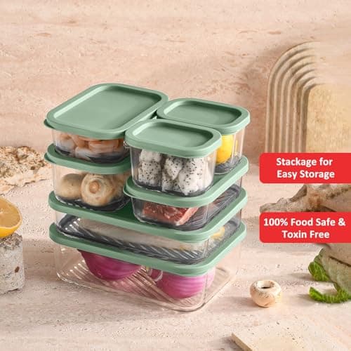 EATEX 14 Pack Glass Meal Prep Containers with Grooved Base, 14 Stackable BPA Free Glass Storage Containers with Lids for Lunch, Pantry, and Kitchen - Microwave, Dishwasher Freezer & Oven Safe - Sage — view 5