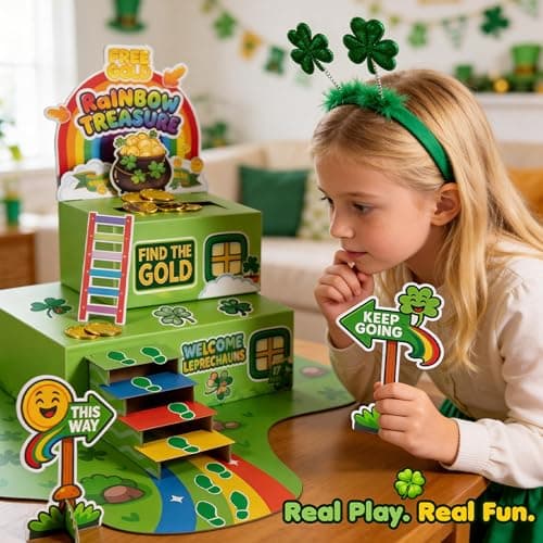 LEKSON St. Patrick’s Day Leprechaun Trap Craft Kit for Kids, Rainbow Treasure DIY Decoration Scene with Path, Signs & Accessories, Classroom & Holiday Activity Set — view 3