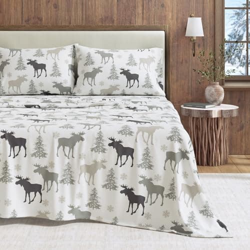 Extra Soft 100% Turkish Cotton Flannel Sheet Set. Warm, Cozy, Luxury Winter Bed Sheets. Stratton Collection (Queen, Moose)