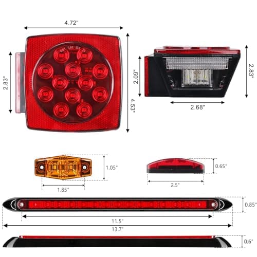 Lcrslitx LED Trailer Light Kit, IP67 Submersible Trailer Lights 12V DOT, Stop/Tail/Turn Boat Trailer Lights with 13.7" ID Bar, 6 Marker Lights, 25 ft Protective Wiring Harness, License Plate Bracket — view 7