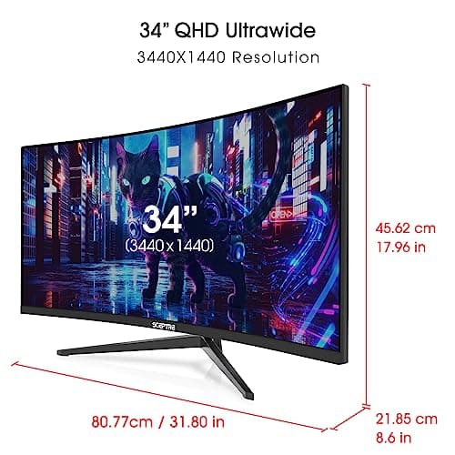 Sceptre 34-Inch Curved Ultrawide WQHD Monitor (3440 × 1440), R1500, up to 180Hz/165Hz, DisplayPort x2, 99% sRGB, 1ms, Built-in Speakers, Machine Black, 2025 (C345B-QUT168) — view 5