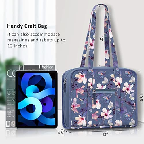 FINPAC Sewing and Craft Supplies Storage Tote, Large Capacity Travel Packing Organizer Bag with Clear Pockets and Handle for Knitting, Crochet, Art, Sewing Accessories (Blooming Hibiscus) — view 5