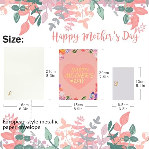 Mother's Day Card, 3D Pop Cards for Mom, Pink Happy Mother's Day Flowers Greeting Card with European Pearlescent Envelope and Note Card — view 4