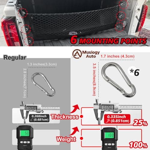 Muslogy Truck Bed Cargo Net Compatible with Chevy Silverado & GMC Sierra 2019-2025 Accessories Storage Organizer Pickup Truck Bed Envelope Style Cargo Net with Heavy Duty Carabiners — view 5