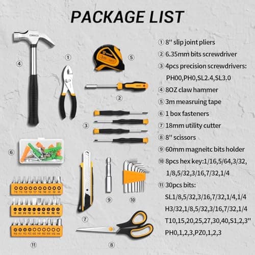 DEKOPRO 50 Piece Tool Set General Household Hand Tool Kit with Plastic Toolbox Storage Case All Purpose Home Tool Kit Includes Essential Tools for Office College Repairs — view 2