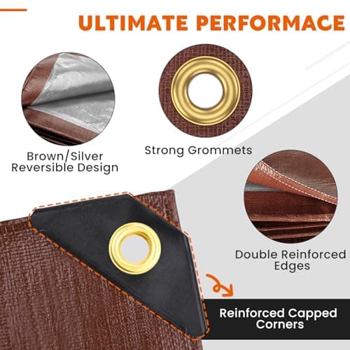 Keten Tarps Heavy Duty Waterproof 10x20 Feet, Extra Thick 10 Mil (Brown)