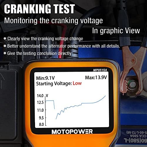 MOTOPOWER MP0515A 12V Car Battery Tester Automotive 100-2000 CCA Battery Load Tester Auto Cranking and Charging System Tester — view 3