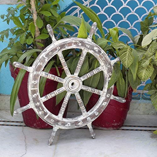 Nagina International Nautical Handcrafted Wooden Ship Wheel - Home Wall Decor (18 inches, Antique Black) — view 2