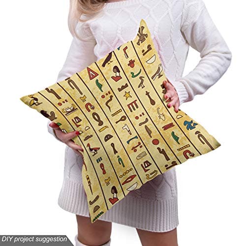 Ambesonne Egyptian Print Fabric by The Yard, Colorful Hieroglyphics on Papyrus Old Paper Style Background Cairo Culture, Decorative Fabric for Upholstery and Home Accents, 1 Yard, Beige — view 4