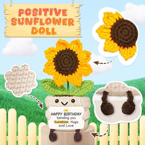 Glydein Birthday Gifts for Women Men, Handmade Positive Sunflower Crochet Decor, Cute Birthday Gifts for Mom Dad Friend Coworker Female Bestie, Funny Present for Her Him — view 4