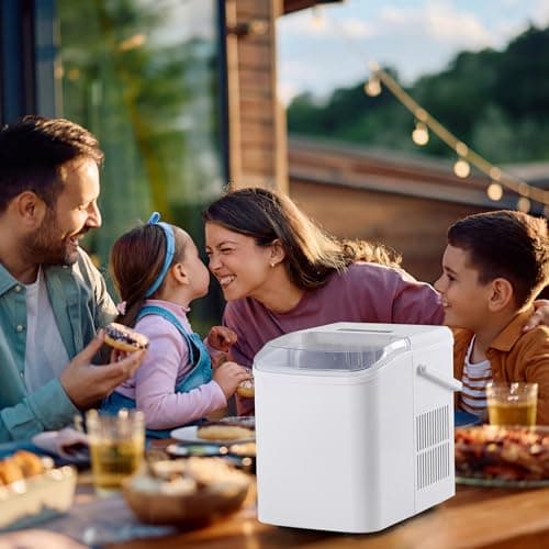 KMFurnila Ice Makers Countertop, Portable Ice Machine with Handle, 6 Mins 9 Bullet Ice Cubes with Basket and Scoop, 26lbs in 24Hrs, Auto-Cleaning, for Home, Kitchen, RV, Camping, White — view 6