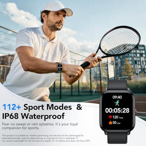 Smart Watch for Men Women (Answer/Make Calls),1.83" HD Touchscreen Fitness Tracker, 480Hrs Playtime,112+ Sports Modes,Fitness & Sleep Tracker,Health,Fitness Watch for Android/iOS,IP68 Waterproof,Black — view 4