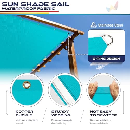 Windscreen4less 7' x 27' Waterproof Sun Shade Sail Straight Edge Outdoor Canopy Cover UV Block for Lawn Patio Backyard Garden Deck Pergola (Turquoise) — view 3