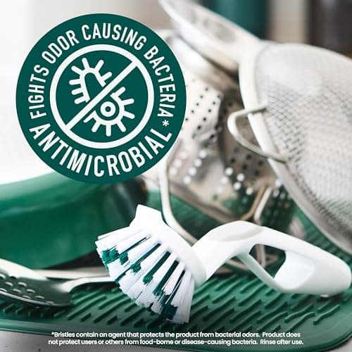 Scotch-Brite Handy Brush, Small and Durable Dish Brush with Handle for Scrubbing Hard-to-Reach Cookware, Tubs, Sinks, Car Tires, and More without Scratching, Antimicrobial, and Rinses Clean — view 4