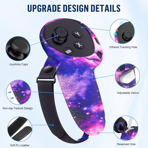 Silicone Cover Set Compatible with Meta Quest 3S Accessories, VR Protector Face Cover, Controller Grips, Front Shell Headset and Lens Protective (Starry Sky Purple) — view 3