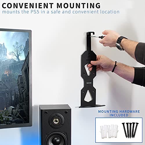 VIVO Steel Wall Mount Bracket Designed for PS5 Gaming Console, Vertical Display for PlayStation 5, Open Design, 2 Controller Mounts, Black, MOUNT-PS5B — view 4