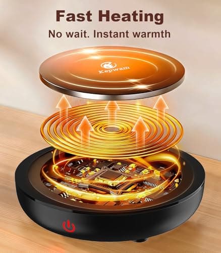 Kepwam Coffee Mug Warmer for Desk, 3-Temp Fast Heating Cup Warmer with 6H Auto Shut Off, LED Light & Smart Candle Warmer for All Beverages, Ideal Gifts for Women Men