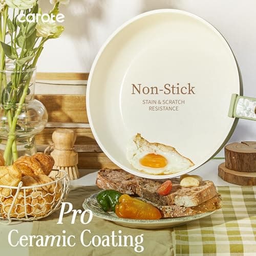 CAROTE 25-Piece Ceramic Cookware Set, Nonstick Pots and Pans Set with Detachable Handle, Non-Toxic Kitchen Cooking Set, Dishwasher & Oven Safe, Induction Compatible, PFAS Free — view 2