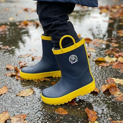 STELLE Toddler Rain Boots Natural Rubber Rainboots Kids Girls Boys Waterproof Easy On Handles Non-Slip Sole(Navy,8MT-CA)