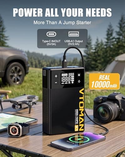 VTOMAN X1 Jump Starter with Air Compressor, 2500A Portable Battery Booster (Up to 8.5L Gas/6L Diesel Engines) with 150PSI Digital Tire Inflator, 12V Power Pack Car Jump Box Charger with LCD Display — view 4