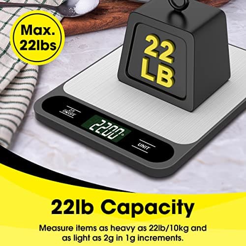 Mik-Nana Food Scale, 10kg/22lb Digital Kitchen Scale Weight Grams and Ounces for Baking Cooking Coffee Package Postage, 6 Units with Tare Function, LCD Display, Easy Clean Stainless Steel — view 2