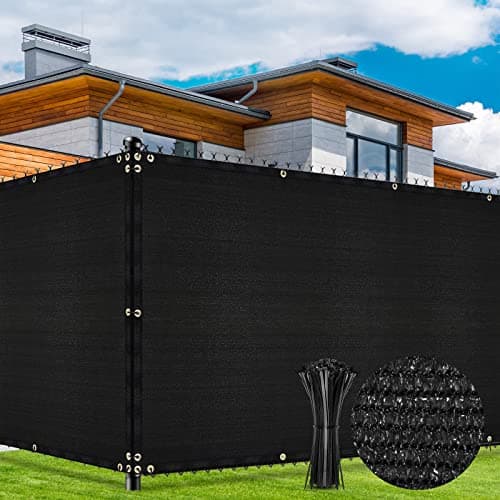 Duerer Privacy Fence Screen 6 x 50ft Black Fence Covering Heavy Duty 170GSM Commercial Windscreen Fencing Mesh Shade Net Cover, UV Protection 90% Blockage Outdoor Backyard, Patio with Cable Ties