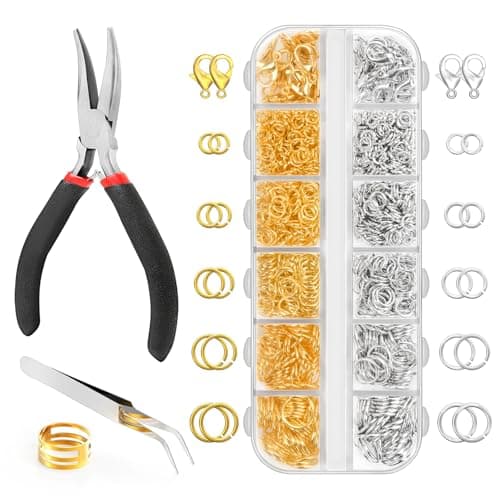 Qulltk 1200 Pcs Jump Rings for Jewelry Making Supplies, Necklace Repair Kit with Plier, Tweezer, Lobster Claw Clasps, Open Rings for Crafts & Keychains (1200Pcs Silver and Gold)