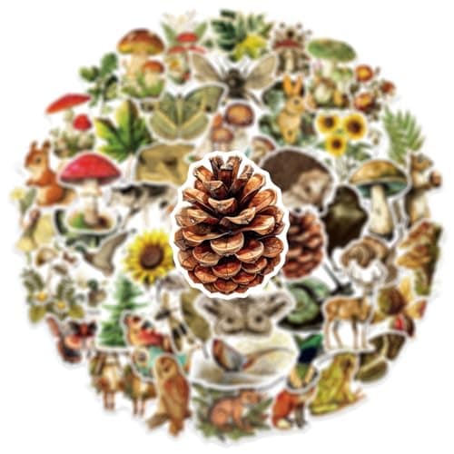 50 Pcs Vintage Flora & Fauna Forest Stickers, Waterproof Vinyl Retro Nature Decals for Laptop Skateboard Luggage, Classic Woodland Creature & Plant Stickers Gift for Kids Teens Adults (Flora Fauna)