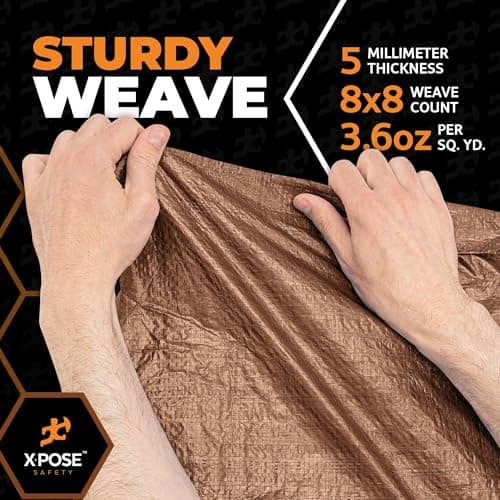 Multipurpose Protective Cover Brown Poly Tarp 12' x 12' - Durable, Water Resistant, Weather Resistant - 5 Mil Thick Polyethylene - by Xpose Safety — view 5