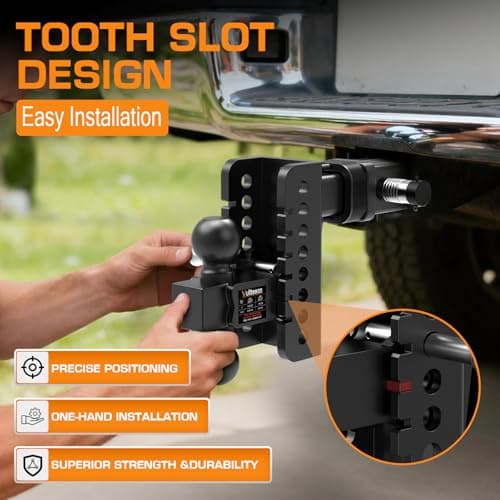 Vullteeon Adjustable Trailer Hitch, Drop Hitch for 2 Inch Receiver, 6" Drop/Rise, (2" & 2-5/16") Ball Hitch for Truck, 20000 LBS GTW, Slot-Fit & Anti-Rattle Design Trailer Hitches, Anti-Theft Pin — view 4