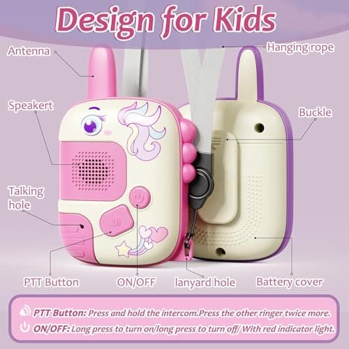 Lonimia 2PCS Unicorn Walkie Talkie for Kids, Ages 3-9, Pink, Compact & Durable, 1000FT Range, Ideal Gifts for Girls — view 2