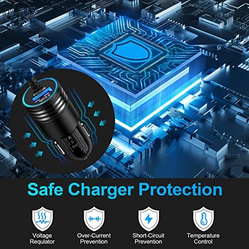 for iPhone 17e/17/16/15 Car Charger,48W PD+QC USB C Fast Car Charger Cigarette Lighter Adapter with 30W Built-in Coiled Type C Fast Charging Cable for iPhone 17e 17 Pro Max Air 16e 16 Pro Max 16 Plus — view 3