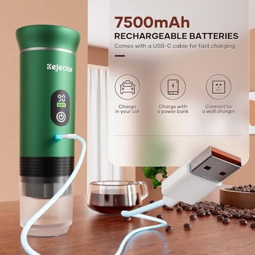 kejector Portable Coffee Maker Espresso Machine for Travel Nano Car Coffee Maker Compatible with Ground Coffee & Capsule for RV, Hiking Camping Office, Travel Espresso Maker Electric Green — view 4