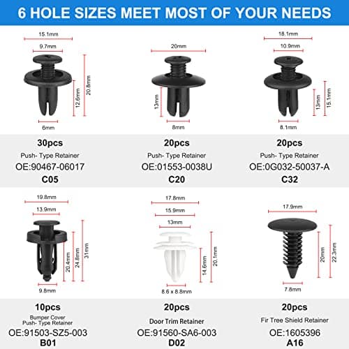QIIYCCE 120PCS Car Clips & Plastic Rivets - 6 Popular Sizes, Fits Bumpers, Fenders & Most Car Models, Ideal for Body Fixing & Replacement